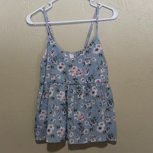 Blue Floral Tank Top from Romwe